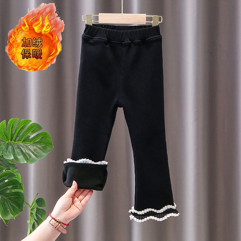 Quần Legging Ống Loe Một Mảnh Bằng Vải Lông Cừu Dáng Ôm Thời Trang Thu Đông Dành Cho Bé Gái