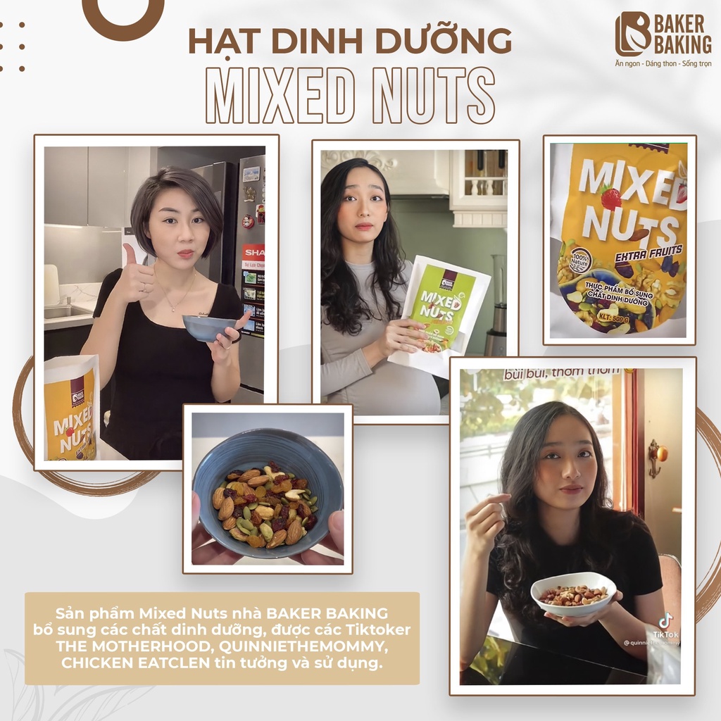 Hạt dinh dưỡng mix 8 loại hạt, Mixed Nuts Baker Baking, ngũ cốc có hoa quả sấy dành cho mẹ bầu ăn vặt, ăn kiêng 300-500g