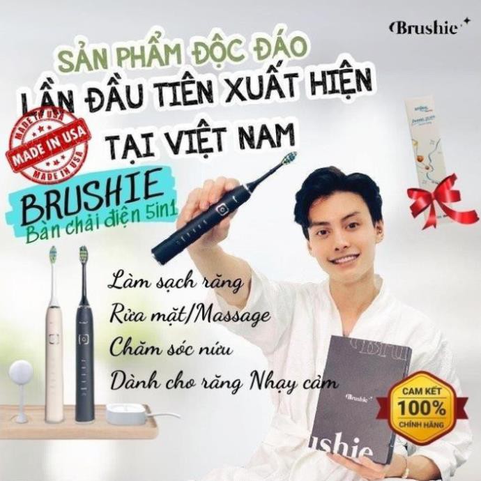 [Full Quà] Bàn chải đánh răng điện 3 trong 1 Brushie - Đánh răng, rửa mặt, chăm sóc nướu | Sạc không dây