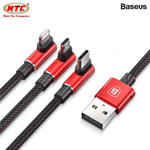 Cáp sạc 3 đầu chữ L Baseus MVP cổng Type-C, MicroUSB và LT (3.5A, dài 1.2M) - Hãng phân phối chính thức.