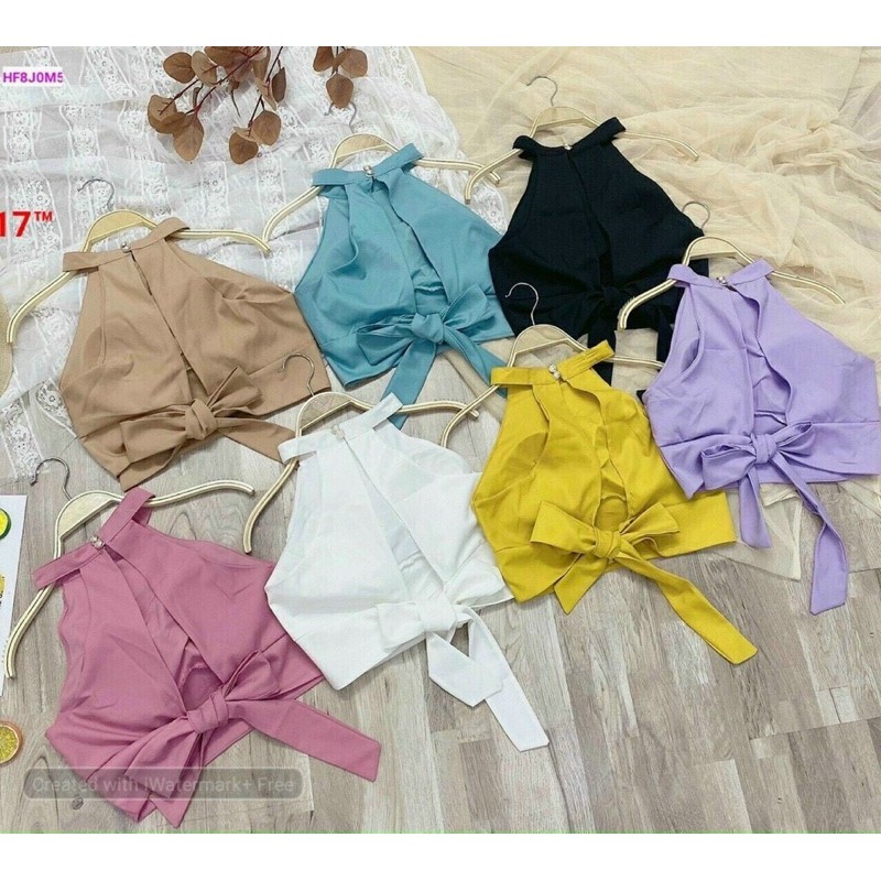 Áo kiểu yếm cài nút cổ sau buộc nơ xinh có kèm mút ngực