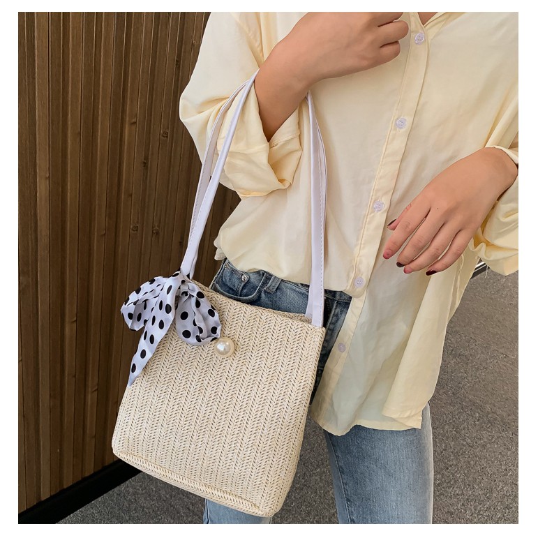 Túi Cói nữ đi biển Form vuông chấm bi ba màu siêu xinh Hàn quốc mới nhất 2021 T3B | BigBuy360 - bigbuy360.vn