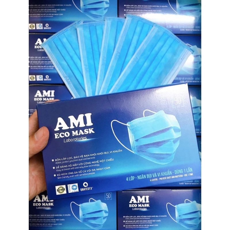 Khẩu trang y tế Ami eco mask 4 lớp kháng khuẩn (50 chiếc/ 1 hộp)