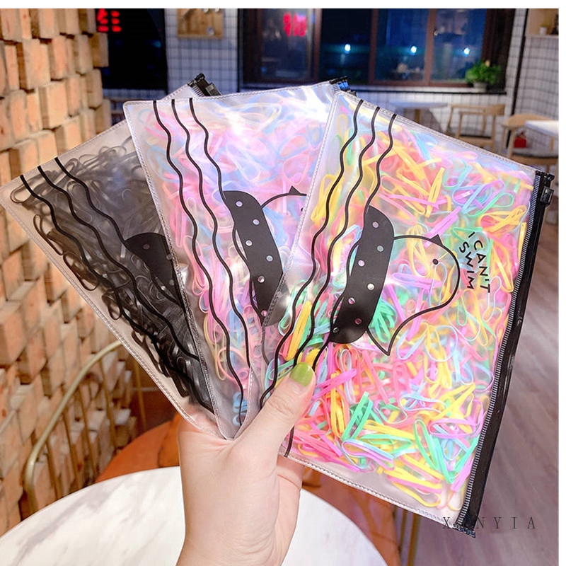 🌺Bộ 1000 dây thun buộc tóc nhiều màu sắc/ màu đen/ màu trắng tùy chọn dùng một lần tiện lợi