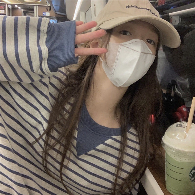 Áo Thun Tay Dài Sọc Ngang Thời Trang Hàn Quốc Mới