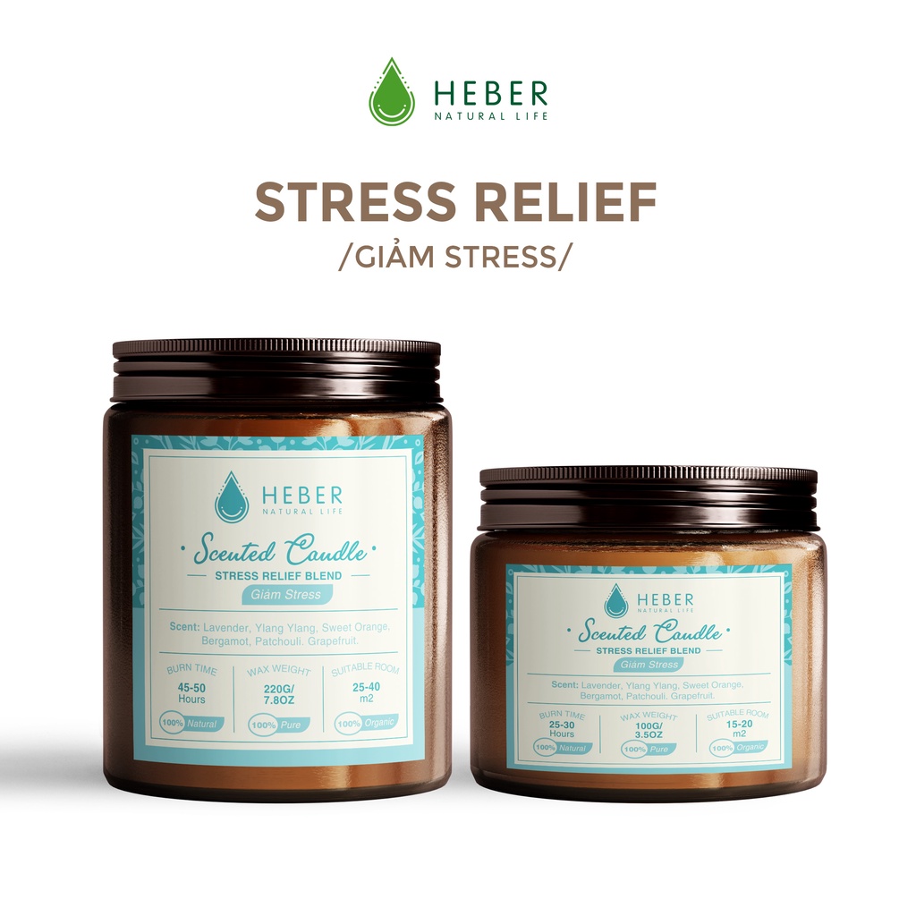 Nến Thơm Giảm Stress - Stress Relief Scented Candle Heber Natural Life Thiên Nhiên Cao Cấp, Đốt Thơm Phòng, 100g & 220g