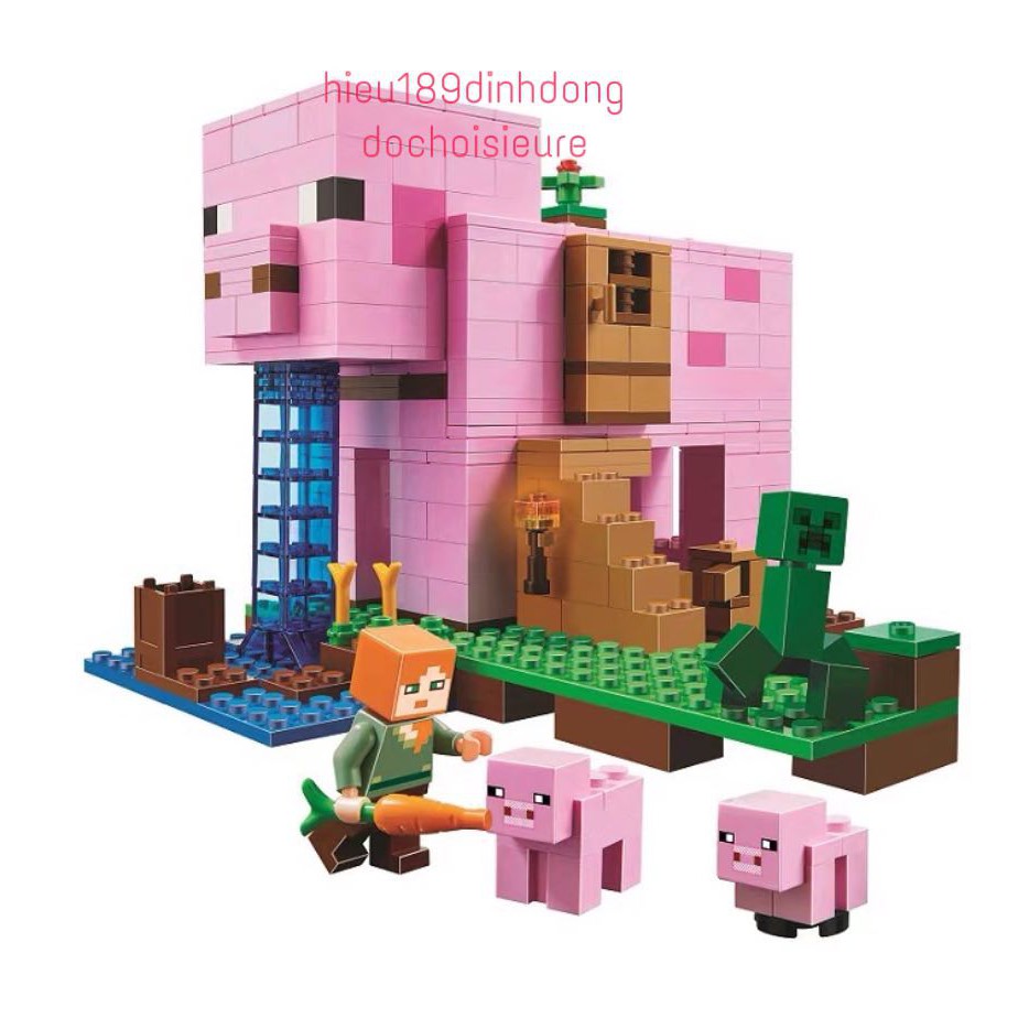 Lắp ráp xếp hình non Lego Minecraft My World The Pig House 21170, lari 11585 : Ngôi Nhà Heo Lợn 506 mảnh