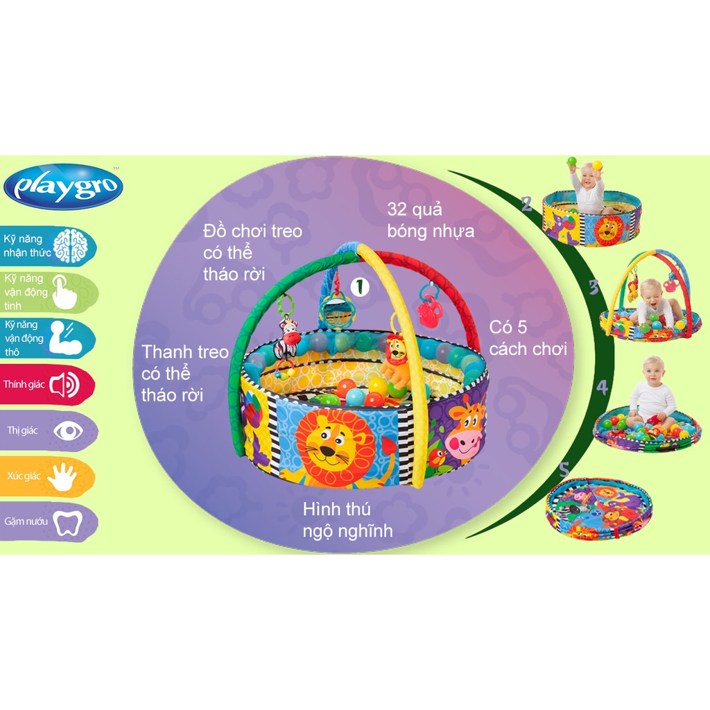 Nhà banh có đồ chơi treo nôi Ball Activity Nest Playgro, cho bé sơ sinh đến 24 tháng