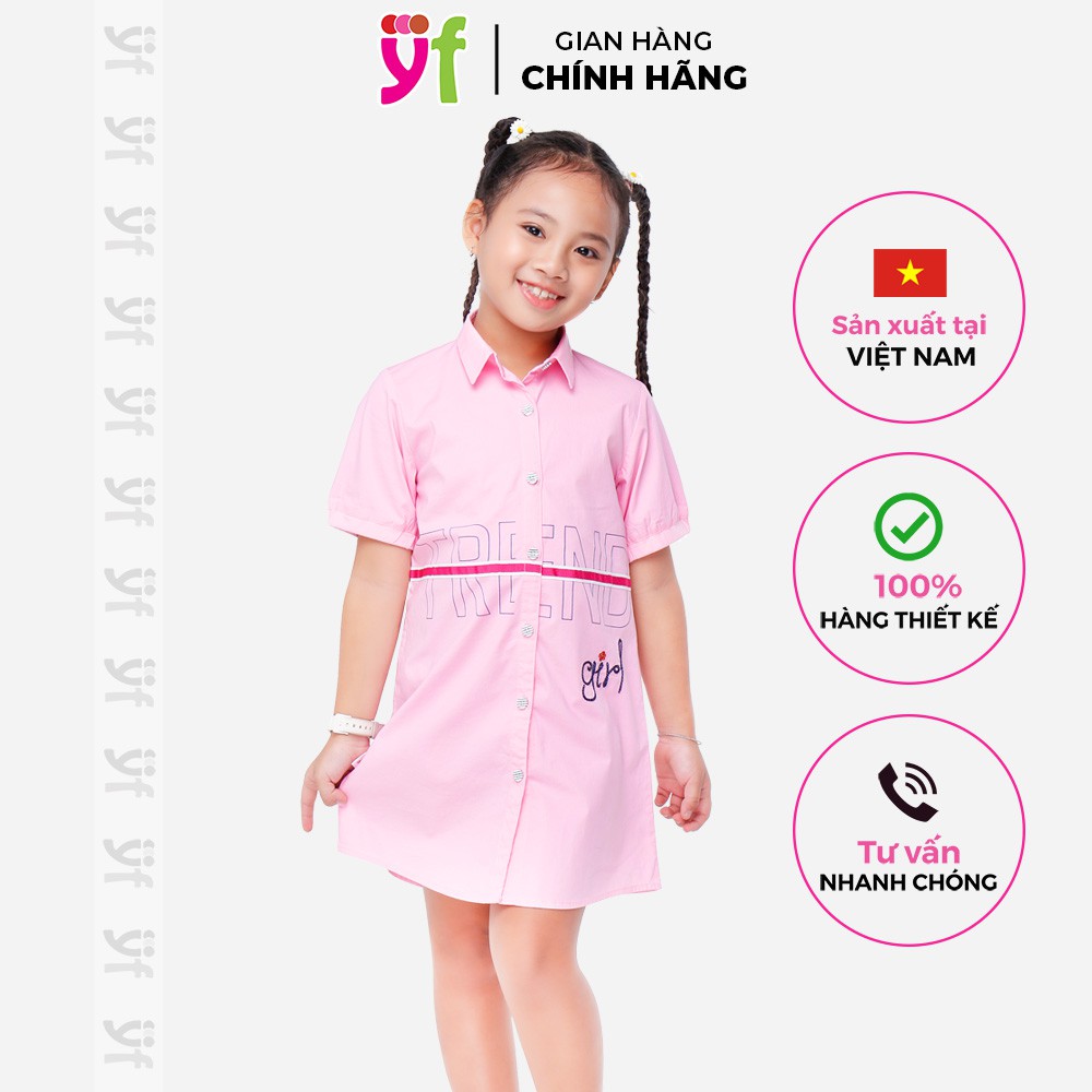 Đầm sơ mi cho bé YF màu trắng và hồng, vải cotton mềm, form cực sang 9DX547