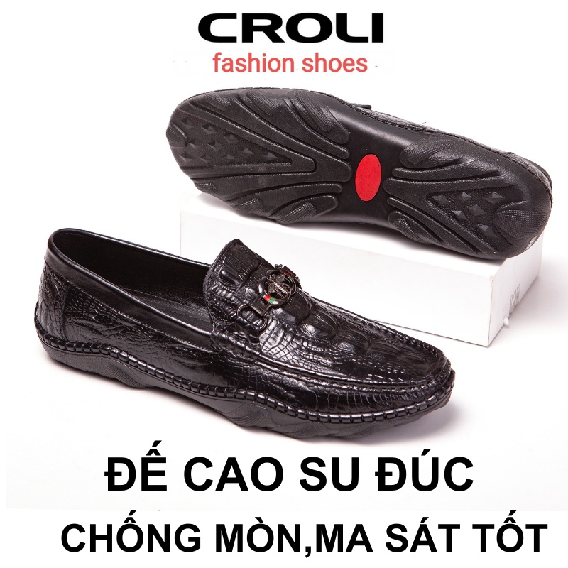 Giày Mọi Nam,Giày Da Nam Cao Cấp ,Đế Cao Su Mềm,Khâu Chắc Chắn-CROLI GM- 3612