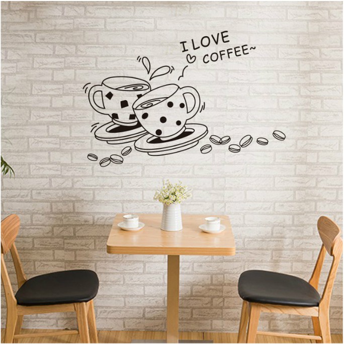 Decal trang trí tường 2 tách Coffee