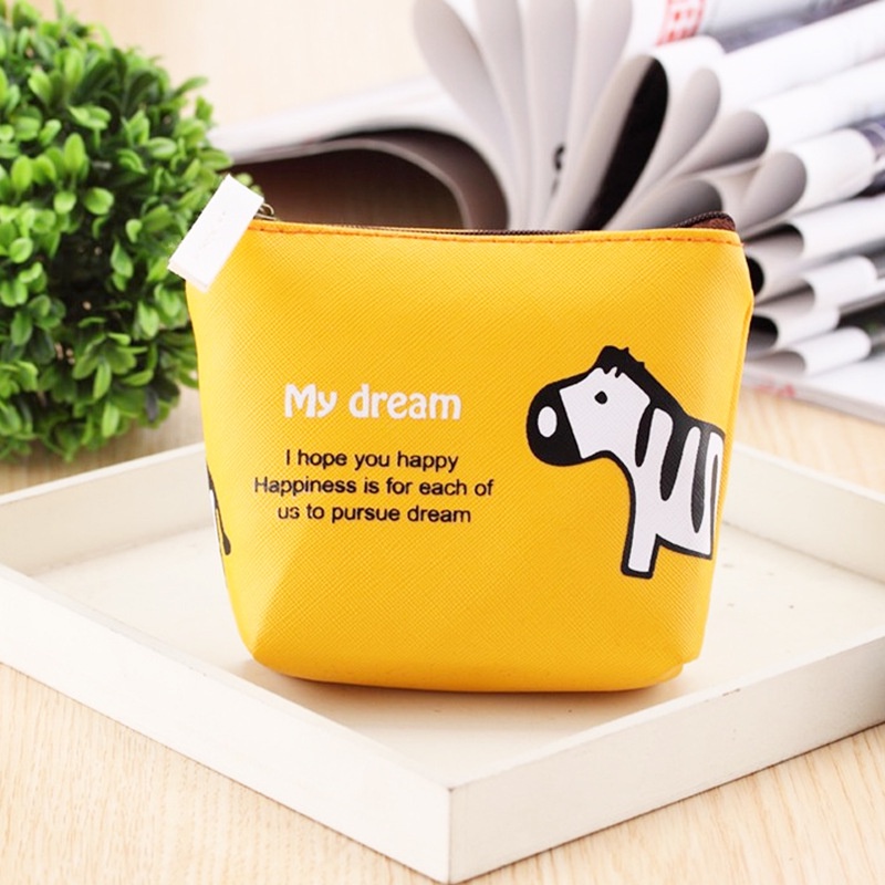 Ví Đựng Tiền Xu / Thẻ Có Khóa Kéo Họa Tiết Hoạt Hình Phong Cách Hàn Quốc Cho Học Sinh