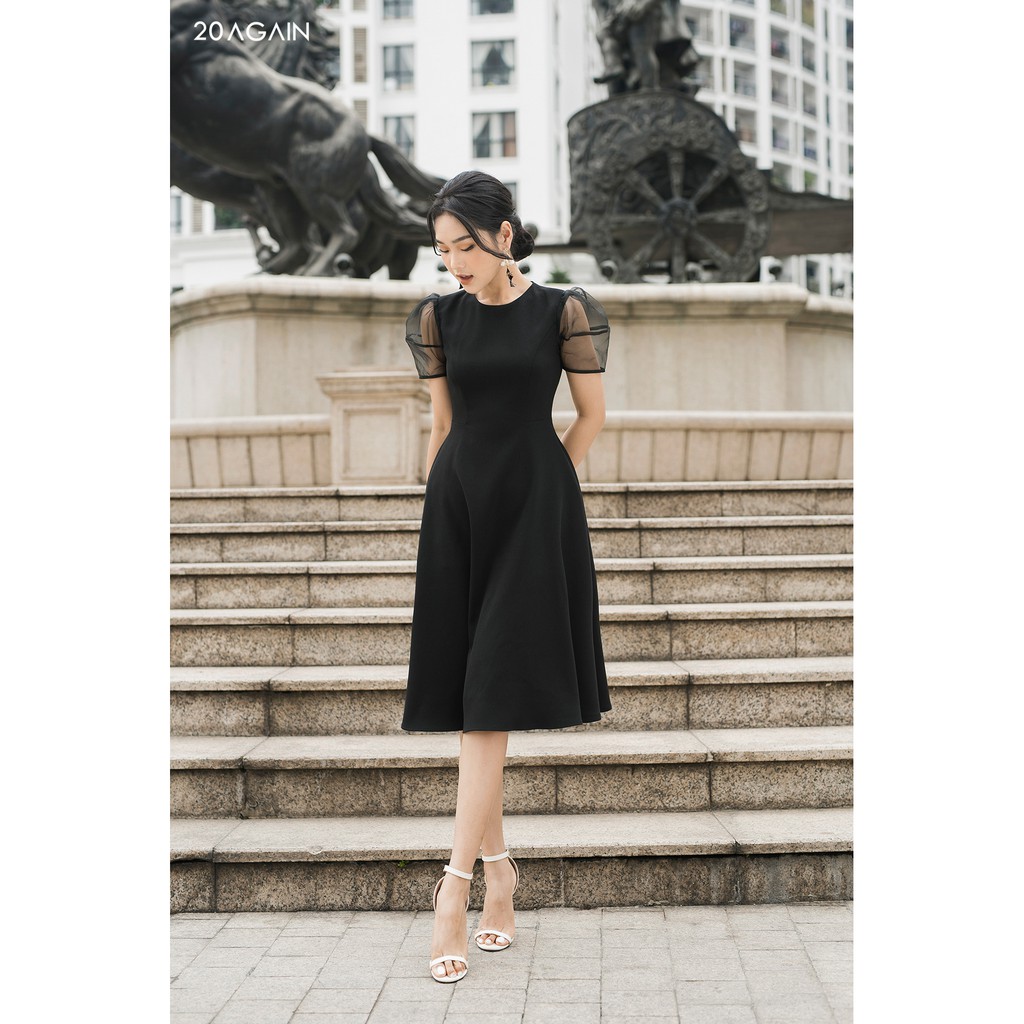Đầm xòe tay pha phối 20AGAIN DDA1329 | BigBuy360 - bigbuy360.vn