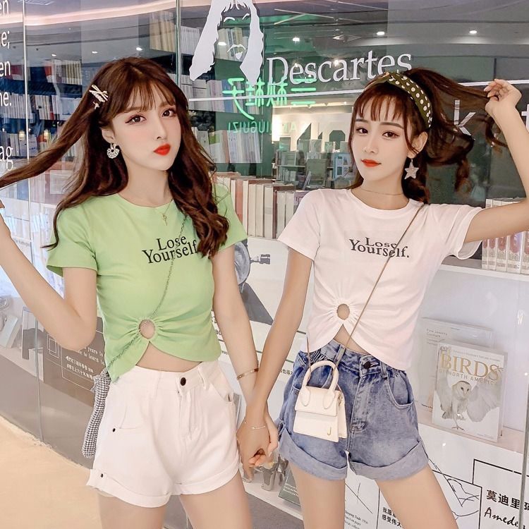 Áo Thun Cotton Ngắn Tay Thời Trang Hàn Quốc Cho Nữ