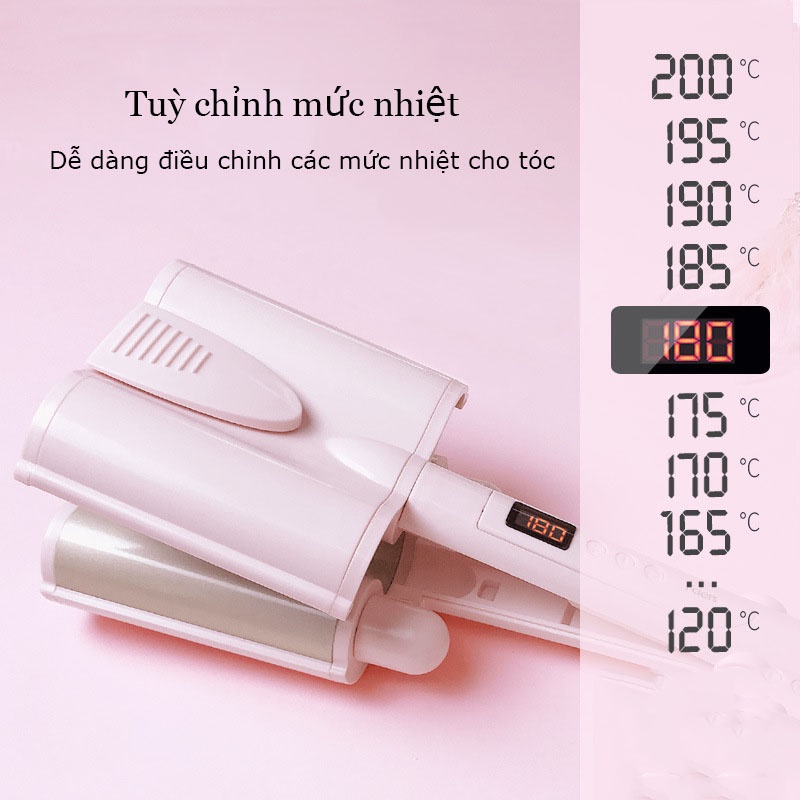 Máy làm tóc uốn xoăn sóng nước size 32mm  màn LCD hiện nhiệt tùy chỉnh công nghệ gốm sứ bảo vệ tóc AKIO Mart