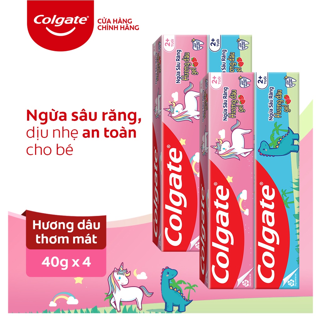 Bộ 4 kem đánh răng Colgate trẻ em Khủng Long và Kỳ Lân hương dâu 40g/tuýp