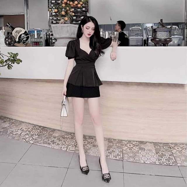 Set áo peplum kèm chân váy(ảnh thật )