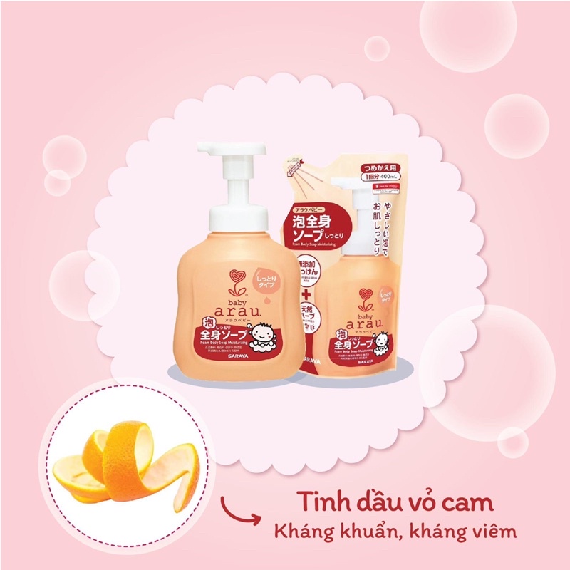 Sữa tắm gội dưỡng ẩm cho bé ARAU BABY 450ml, sữa tắm trẻ em thảo mộc tự nhiên - Monnie Kids