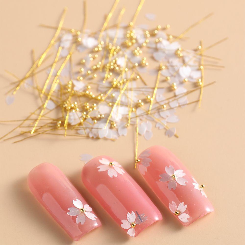 [Hàng mới về] Phụ kiện trang trí móng tay hỗn hợp acrylic nhựa resin kiểu hoa anh đào/ quả bóng thép/ đường sọc