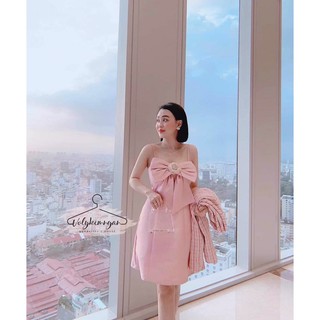 Đầm phi 2 dây dáng xoè đen, hồng, nude