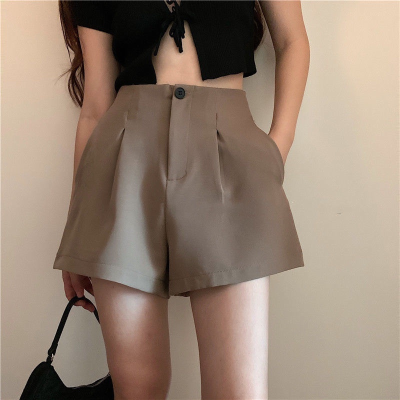 [LININ] Quần Short Ống Rộng Lưng Cao Màu Đen Thời Trang Xuân Hè Cho Nữ