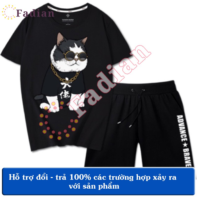 Đồ bộ thể thao, Set bộ thể thao nam nữ hình con mèo đeo mắt kính mặc nhà, tập gym hay đi chơi đều đẹp | BigBuy360 - bigbuy360.vn