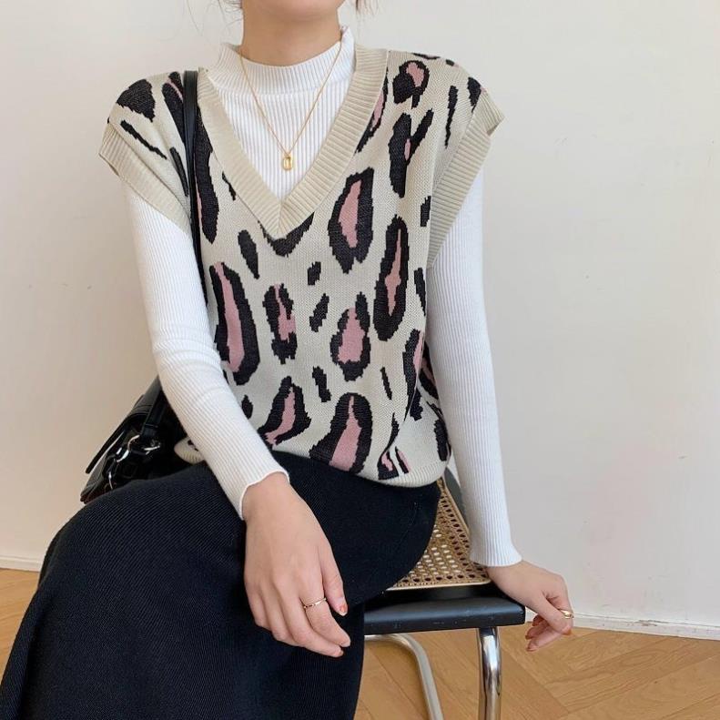 (Ảnh thật) Áo Gi-Lê, Gile Len Nữ Da Báo Cổ V Phong Cách Ullzang Hàn Quốc Chất Đẹp Sunny | BigBuy360 - bigbuy360.vn