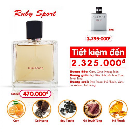 Nước hoa nam Ruby Sport - NAM TÍNH  VÀ LỊCH LÃM (50ML)