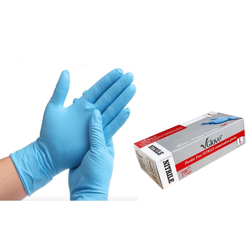 Găng Tay Không Bột Nitrile Xanh (Blue) 4.0gram, Găng tay Vglove không bột Chính Hãng Khải Hoàn, Đạt Tiêu Chuẩn Bộ Y Tế