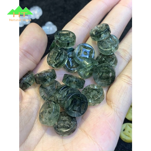 Vòng đeo tay dây cáp Đồng Điếu Đồng xu đá TA tóc Xanh nhân đôi tài lộc