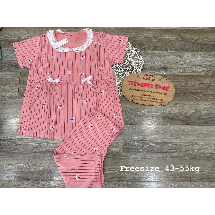 [QUẦN CHỈNH CHUN] Bộ lửng bầu và sau sinh 2in1 áo vén ngực cho bé ti, vải cotton free size 43-55kg, bộ lửng bầu mùa hè
