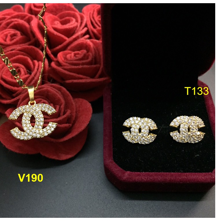 Set Dây Chuyền Nữ và Khuyên Tai Mạ Vàng 18k Đính Đá,  mặt dây chuyền Mạ 18k V180 T133 Namoo Jewelry