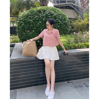 Áo Sơmi Croptop Nữ Tay Ngắn Màu Pastel Siêu Xinh - Áo Sơmi Lụa Cotton