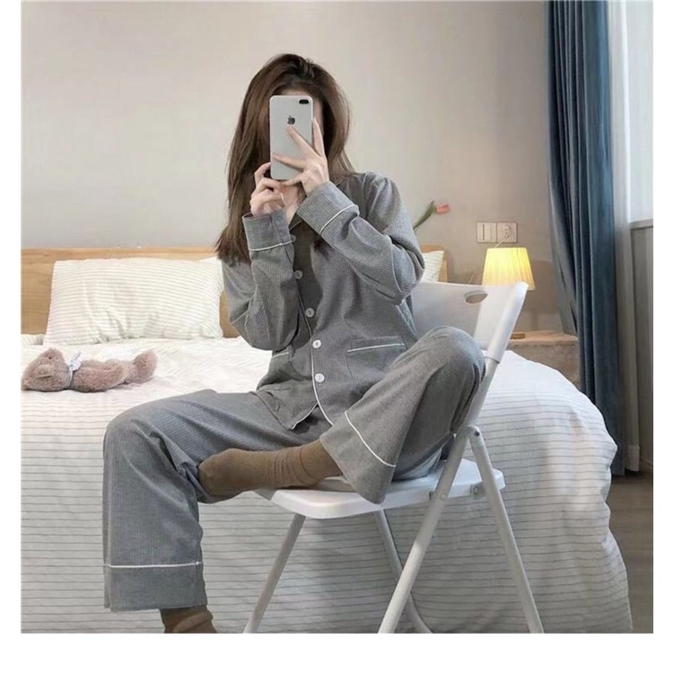 Set bộ đồ ngủ mặc ở nhà Mona Pijama xám thoải mái mềm mại chất đẹp ulzzang Hàn Quốc Yannie