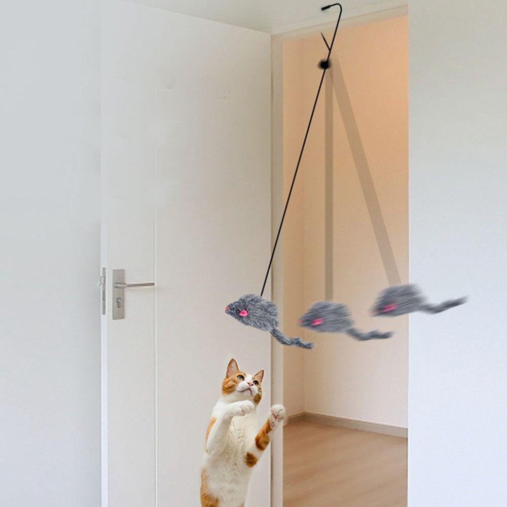 Gậy Đồ Chơi Tương Tác Gắn Cửa Hình Chuột Giả Có Thể Thu Gọn Vui Nhộn Cho Mèo Cưng