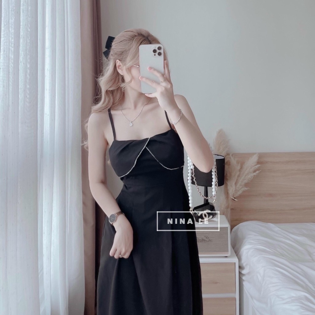 (Mẫu Mới) Đầm Hai Dây Viền Đá Dáng Xòe Siêu Xinh UP Valentina Shop