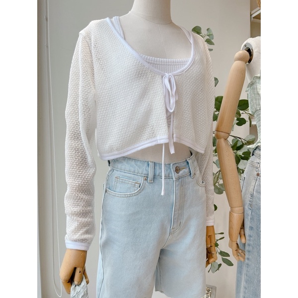 Áo cardigan dáng suông tay dài cột nơ xinh xắn MIEU - JM10