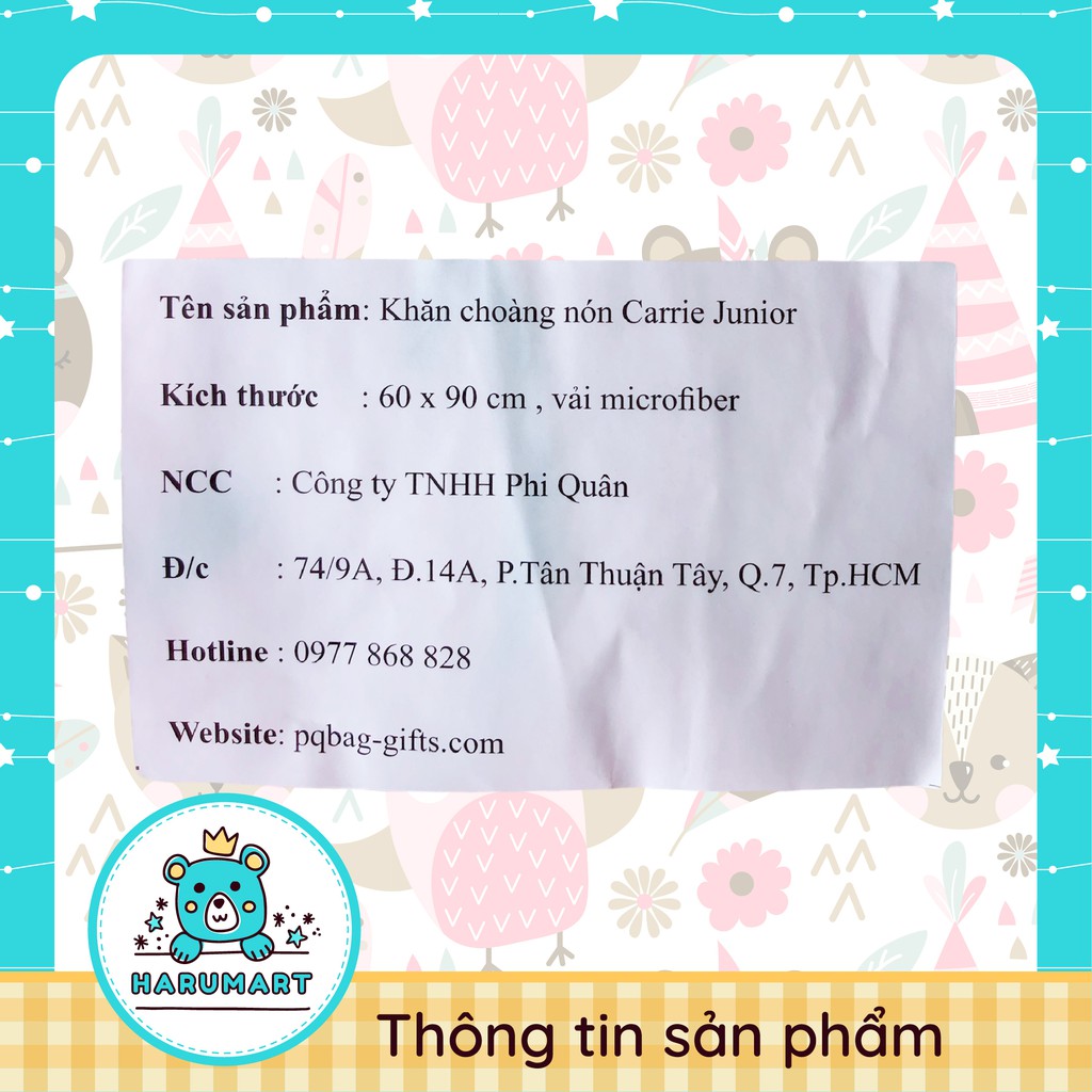 [Mã FMCG8 giảm 8% đơn 500K] Khăn Tắm Choàng Có Nón Cao Cấp Cho Trẻ Carrie Junior 60x90 (cm)