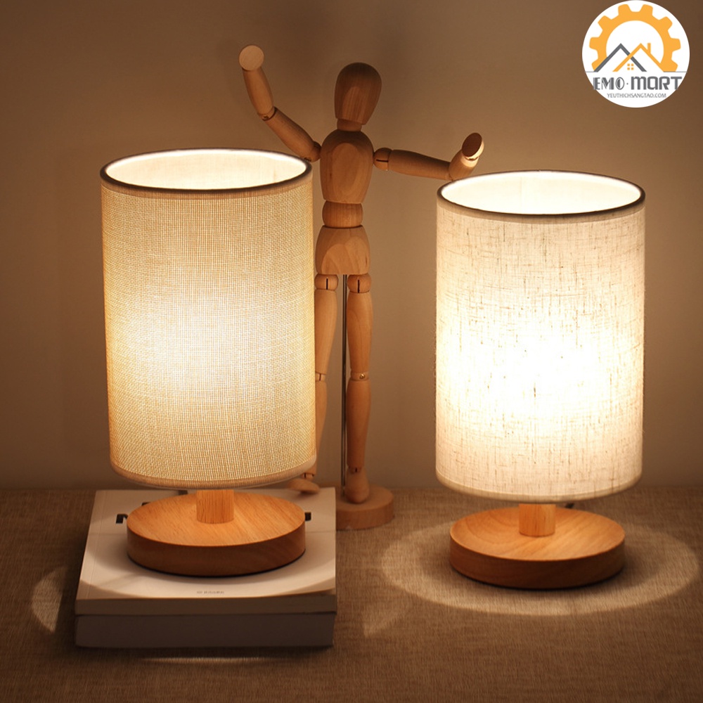 ⚡️𝗕𝗛 𝟭𝟮 𝗧𝗛𝗔́𝗡𝗚⚡️Đèn Ngủ⚡Đế gỗ thông sang trọng, chụp đèn vải cao cấp, Ánh sáng dịu mát bảo vệ mắt