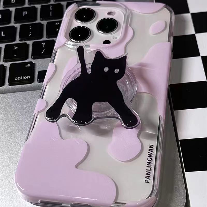 Phong Cách mới!Ốp Điện Thoại Họa Tiết Mèo Đen Kèm Giá Đỡ Độc Đáo Cho iPhone1312 Apple 11 Phone Case 78plus Graffiti xsmax 4iPhone 14