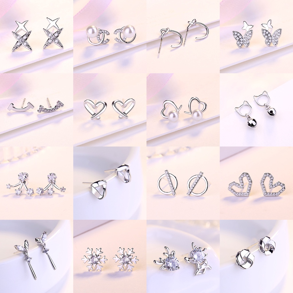 Bông Tai Bạc 925 Đính Đá Zircon Đơn Giản Sang Trọng Thời Trang Cho Nữ