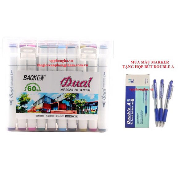 Bút màu Dual Marker 60 màu Baoke MP2924-60 (Tặng 1 hộp bút bi)