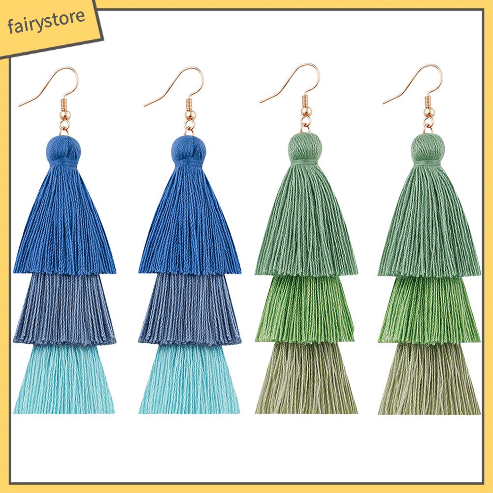 Bông tai tua rua dáng dài nhiều lớp phong cách Bohemian thời trang cá tính