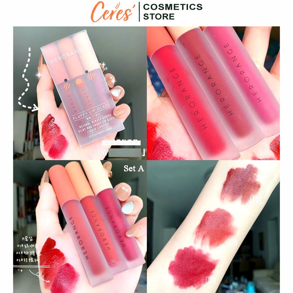 Son Kem Lì 💄𝑭𝒓𝒆𝒆𝒔𝒉𝒊𝒑💄 Son Herorange - Son Dưỡng Kem Lì Nội Địa Trung Set 3 Cây | BigBuy360 - bigbuy360.vn