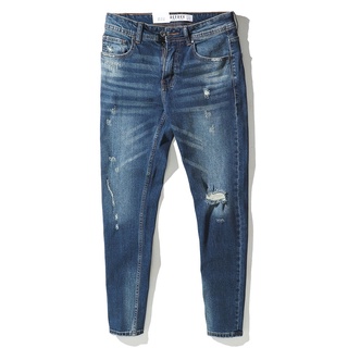 Quần jean xanh wash rách defoxx form slimfit 220118 - quần jeans nam cao cấp | lastore menswear