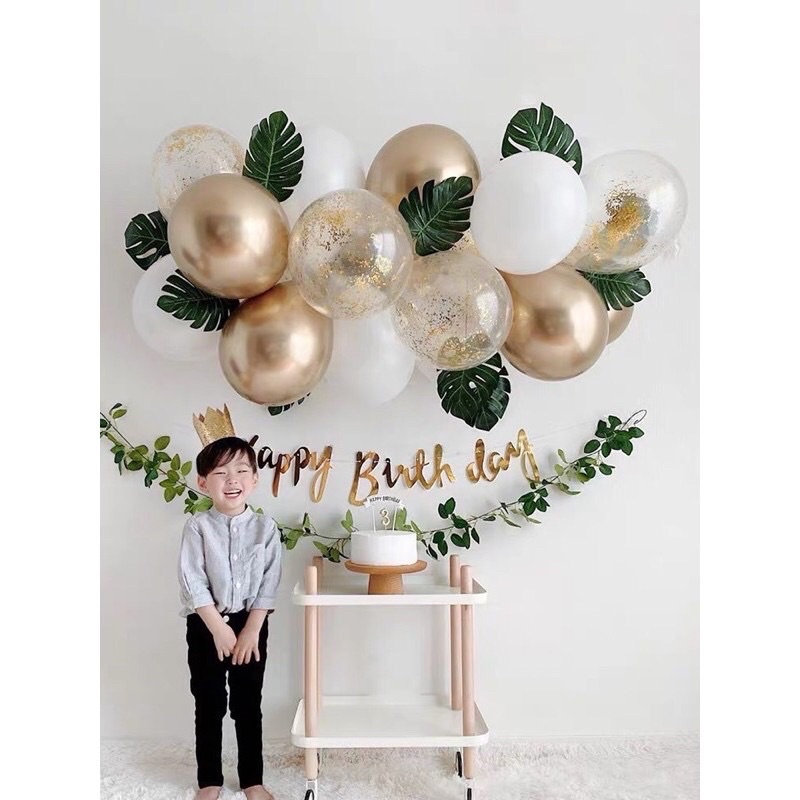 Set trang trí sinh nhật cho bé tông xanh phong cách Tropical Châu Âu - Kem Shop K303