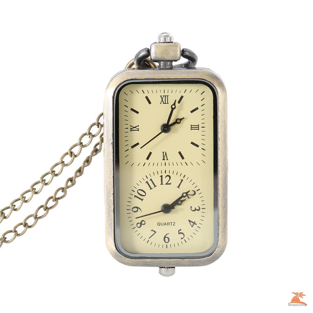 #Đồng hồ bỏ túi# Vintage Quartz Steampunk Pocket Watch Dual Double Time Zone Movement Necklace Chain Clock