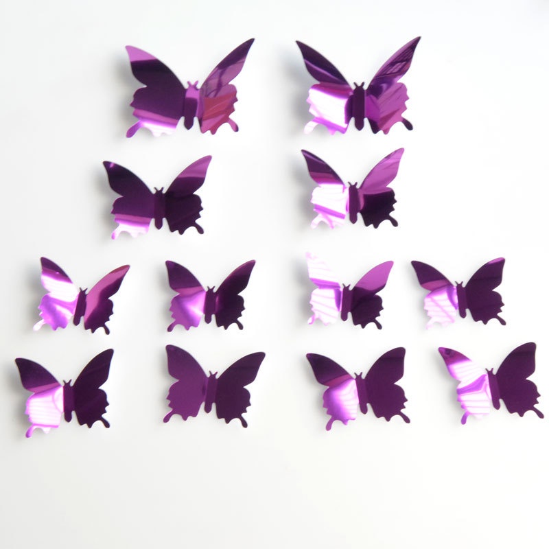 Set 12 Miếng Dán Tường Hình Bướm 3D Tráng Gương DIY