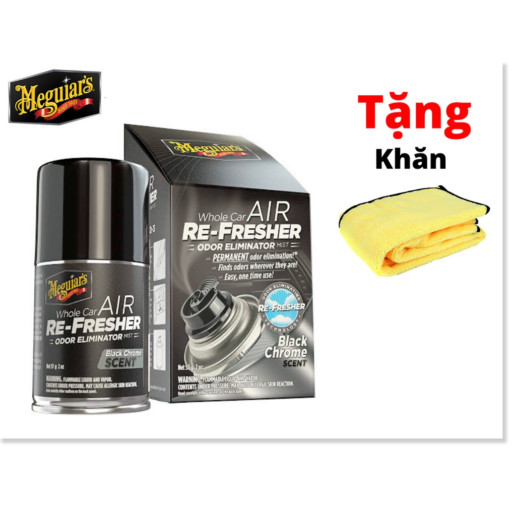 Xịt Khử Mùi Nội Thất Xe Hương Nam Tính Black Chrome Meguiar's 57g Tặng Khăn