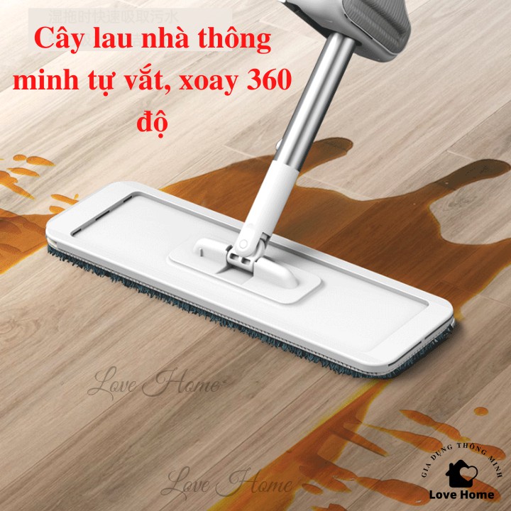 Cây lau nhà tự vắt, đầu xoay 360 độ (tặng kèm bông lau mềm mịn), phù hợp với mọi loại sàn